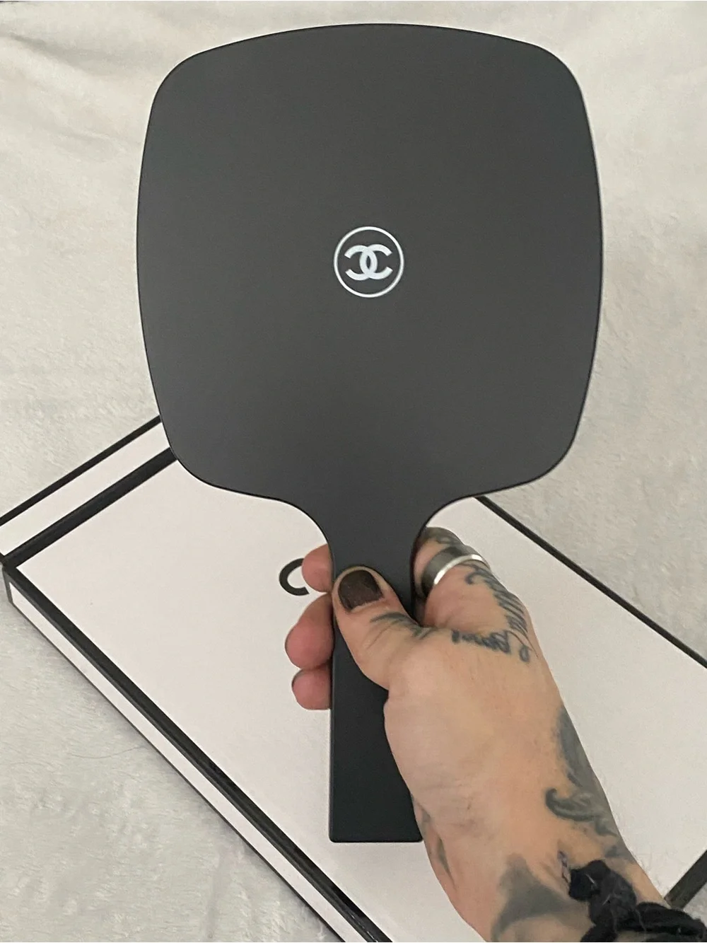 CHANEL Black Hand Mirror CC Logo